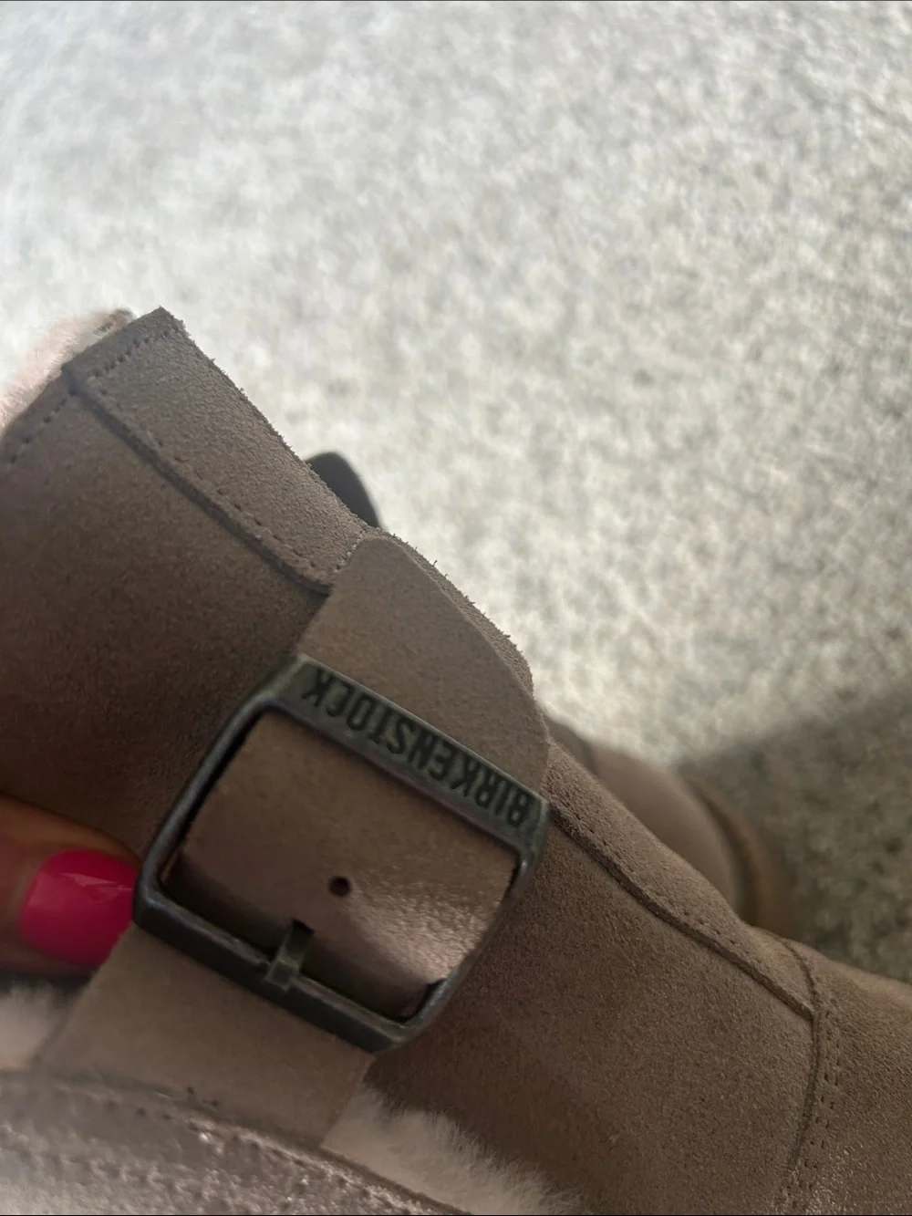 Birkenstock Taupe Suede Ankle Boots with Pink Shearling- size 41